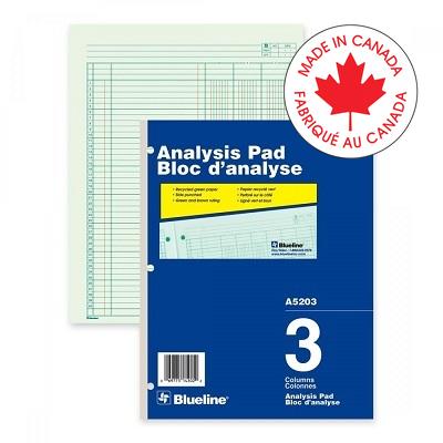 Analysis Pad-50 Sheet Green 10-7/8X8.5 3 Column - A5203