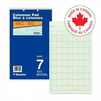 Columnar Pad-Punched,50 Sheet Green 8.25X14 7 Column - A5307