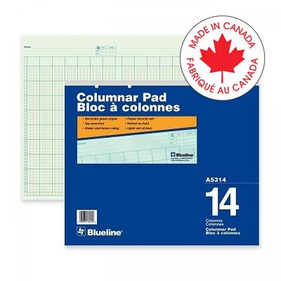 Columnar Pad-Punched,50 Sheet. Green 16.5X14 14 Column - A5314