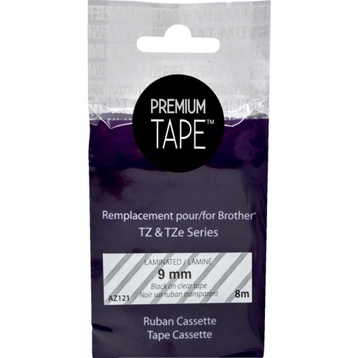 Tape-P-Touch Compatible Tz Laminated, 9Mm Black On Clear - AZ121