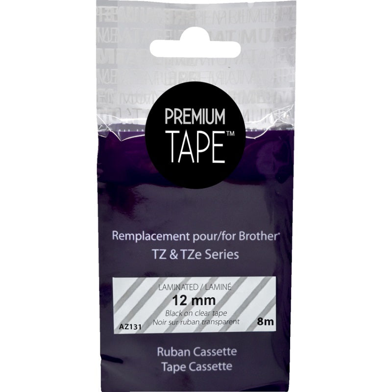 Tape-P-Touch Compatible Tz Laminated, 12Mm Black On Clear - AZ131