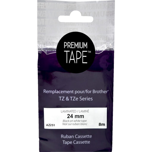 Tape-P-Touch Tz Compatible Laminated, 24Mm Black On White - AZ251