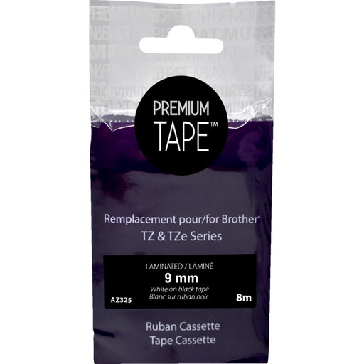 Tape-P-Touch Tz Compatible Laminated, 9Mm White On Black - AZ325
