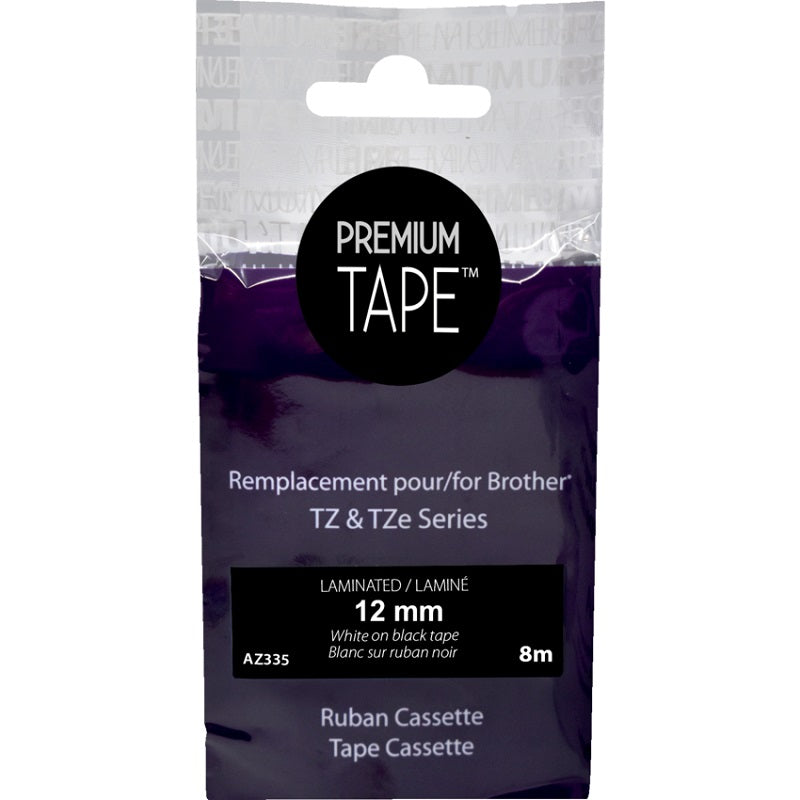 Tape-P-Touch Tz Compatible Laminated, 12Mm White On Black - AZ335