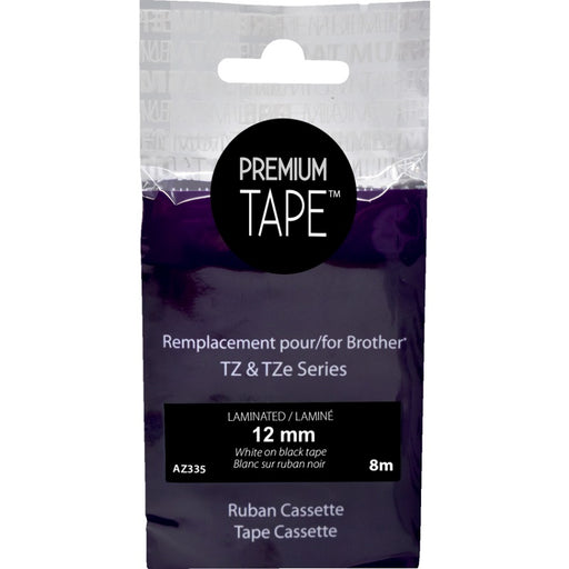 Tape-P-Touch Tz Compatible Laminated, 12Mm White On Black - AZ335