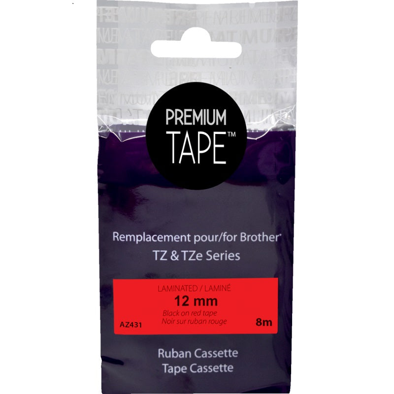 Tape-P-Touch Compatible Tz Laminated, 12Mm Black On Red - AZ431