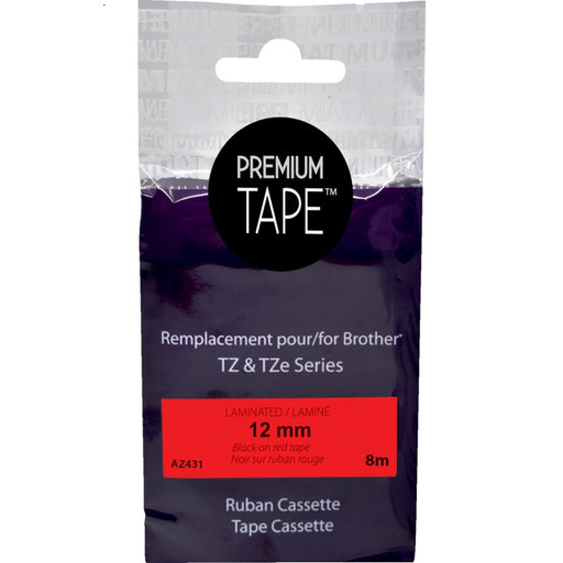 Tape-P-Touch Compatible Tz Laminated, 12Mm Black On Red - AZ431