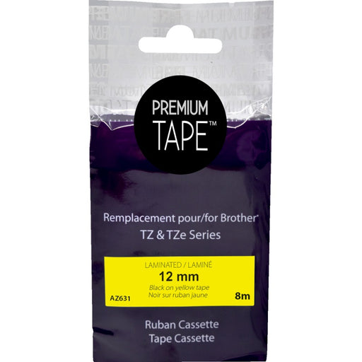 Tape-P-Touch Tz Compatible Laminated, 12Mm Black On Yellow - AZ631