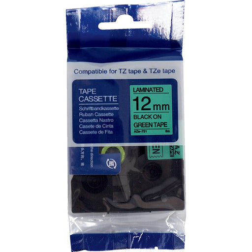 Tape-P-Touch Tz Compatible Laminated, 12Mm Black On Green - AZ731