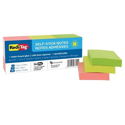 Notes-Self Adhesive Redi-Tag 1.5X2 Assorted Pastel 12/Pack - B23701
