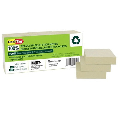 Notes-Self Adhesive Redi-Tag Recycled 1.5X2 Yellow 12/Pack - B25700