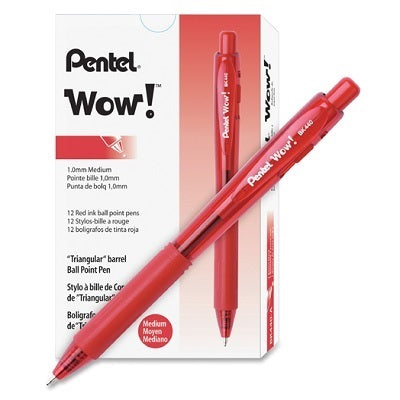 Pen-Retractable Ballpoint, Wow 1.0Mm Red 12/Box - BK440-B