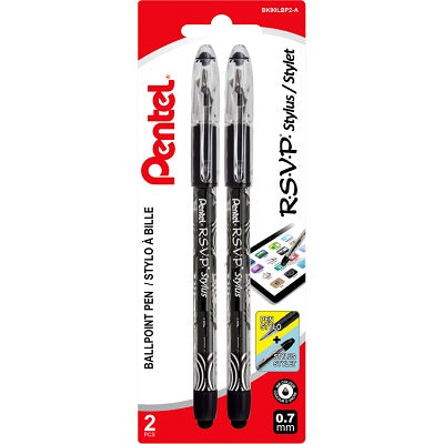 Stylus Pen-Ballpoint R.S.V.P. Medium Black, 2/Pack - BK90LBP2-A