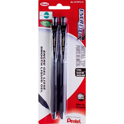 Pen-Retractable, Energel X Gel  Roller, 0.7Mm Black 2/Pk - BL107BP2-A