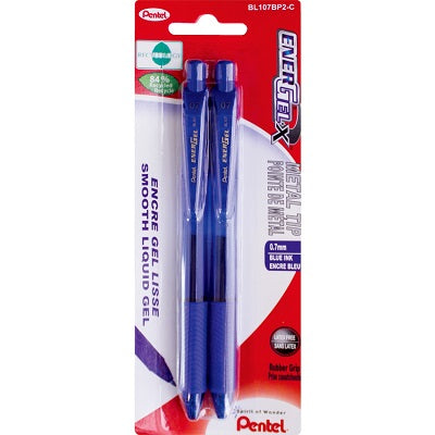 Pen-Retractable, Energel X Gel  Roller, 0.7Mm Blue 2/Pk - BL107BP2-C