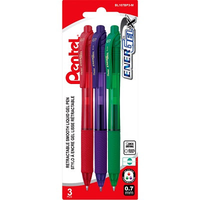 Pen-Retractable, Energel X Gel Roller, 0.7Mm Assorted 3/Pk - BL107BP3-M