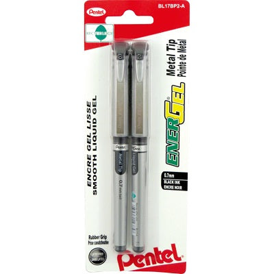 Pen-Roller, Energel Metal Tip 0.7Mm Black 2/Pk - BL17BP2-A