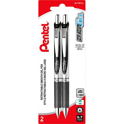 Pen-Retractable, Energel Gel Roller, 0.7Mm Black 2/Pk - BL77BP2-A