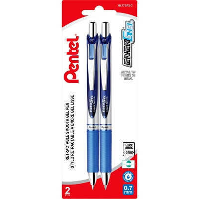 Pen-Retractable, Energel Gel Roller, 0.7Mm Blue 2/Pk - BL77BP2-C