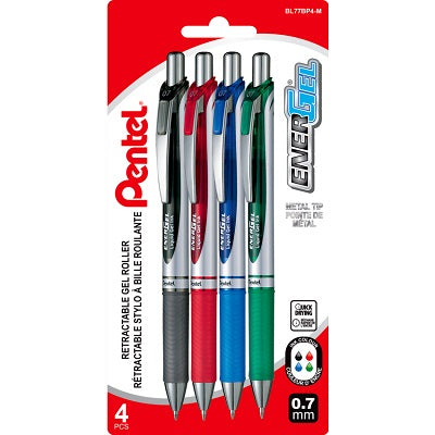 Pen-Retractable, Energel Gel Roller, 0.7Mm Assorted 4/Pack - BL77BP4-M