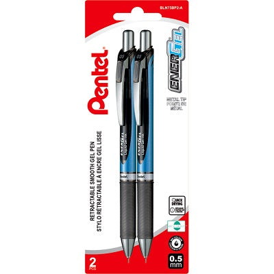 Pen-Retractable, Energel Needle Tip 0.5Mm, Black 2/Pk - BLN75BP2-A