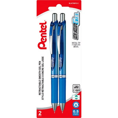 Pen-Retractable, Energel Needle Tip 0.5Mm, Blue 2/Pk - BLN75BP2-C