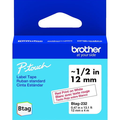 Tape-P-Touch Btag 12Mm X 4M Red On White - BTAG-232