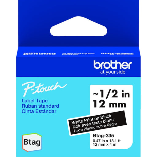 Tape-P-Touch Btag 12Mm X 4M White On Black - BTAG-335