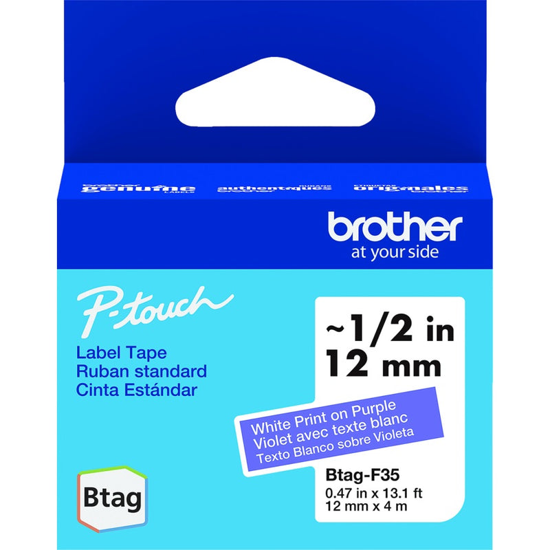 Tape-P-Touch Btag 12Mm X 4M White On Purple - BTAG-F35