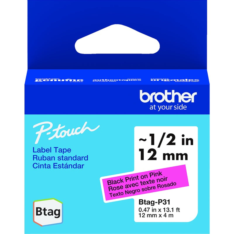 Tape-P-Touch Btag 12Mm X4M Black On Pink - BTAG-P31