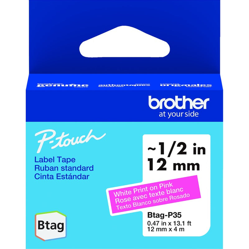 Tape-P-Touch Btag 12Mm X 4M White On Pink - BTAG-P35