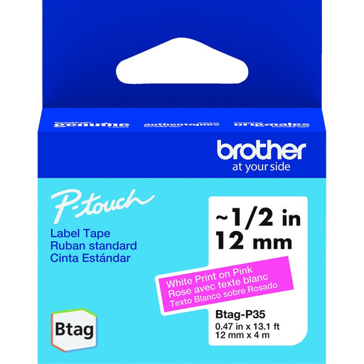 Tape-P-Touch Btag 12Mm X 4M White On Pink - BTAG-P35