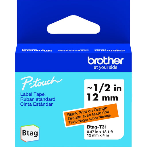 Tape-P-Touch Btag 12Mm X 4M Black On Orange - BTAG-T31