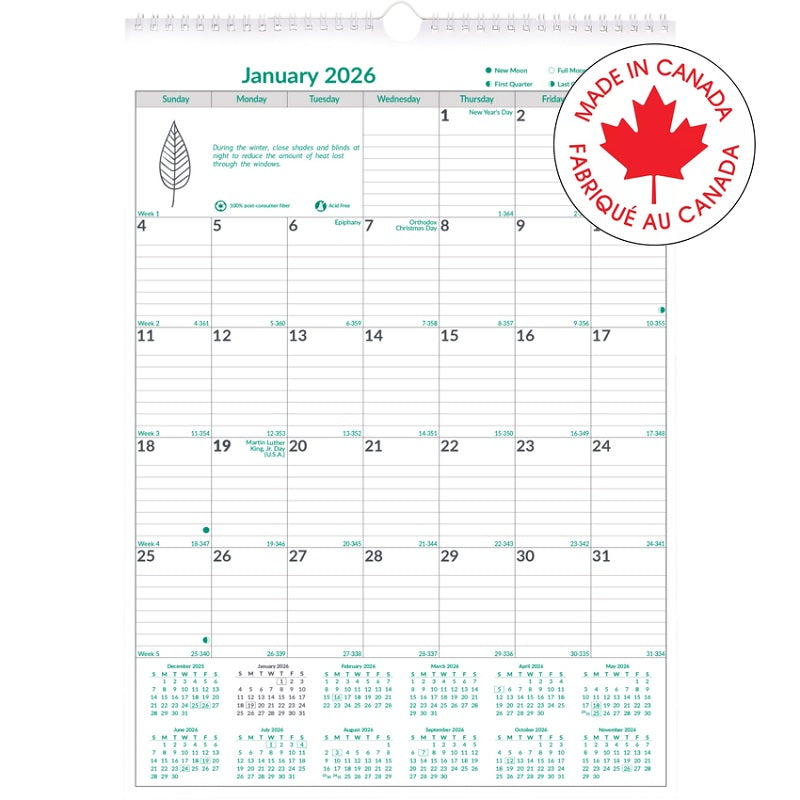 Calendar-Wall Monthly 12X17 Ecologix English 2025 - C171103