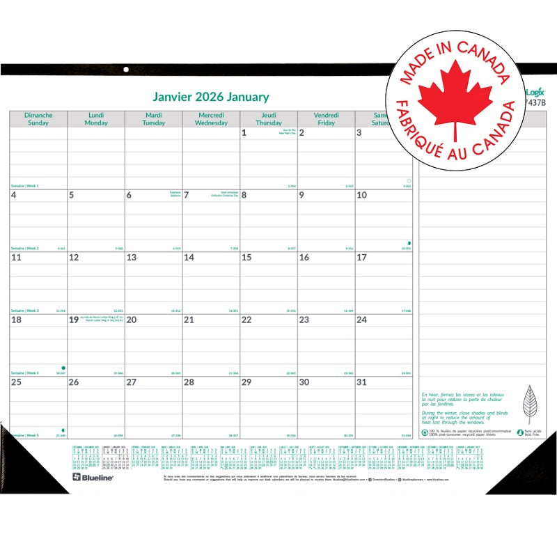 Calendar Pad-Desk Monthly 22X17 Ecologix  Bilingual  2025 - C177437B