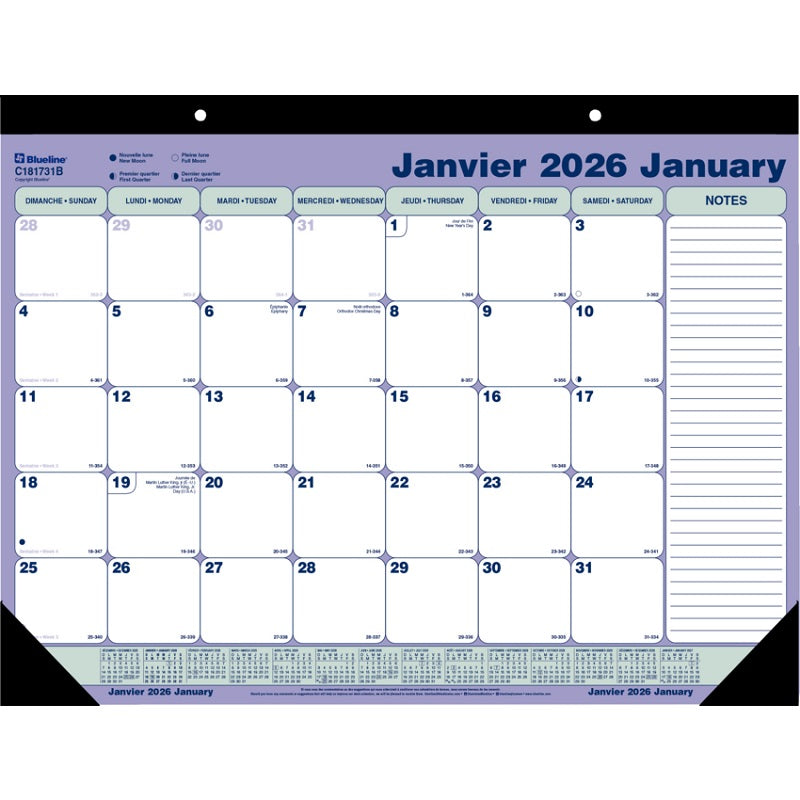 Calendar Pad-Desk Monthly 21-1/4X16 Bilingual  2025 - C181731B