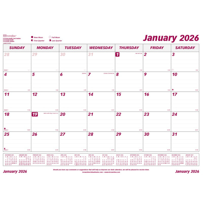 Calendar Pad Refill-Desk, Monthly 23-1/2X18-3/8 English 2025 - C191924R