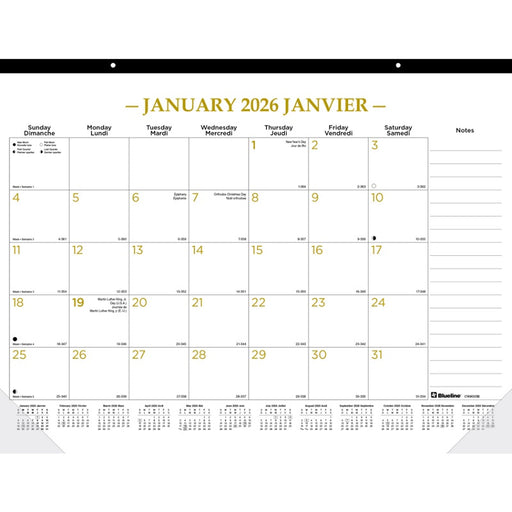 Calendar Pad-Desk Monthly 22X17  Gold  Bilingual 2025 - C199003B