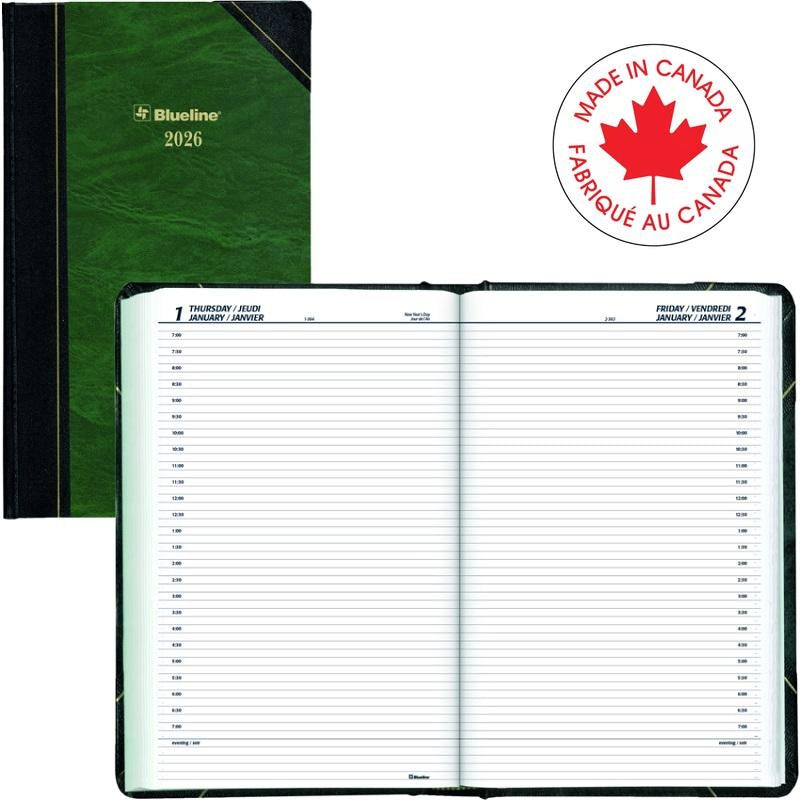 Planner-Daily,Hard 13-3/8X8" 1/2 Hour Green Bilingual  2025 - C530B