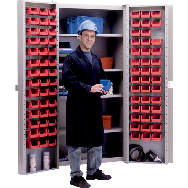 Storage Bin Cabinet-Combination 4 Shelves & 84 Red Bins - CB477