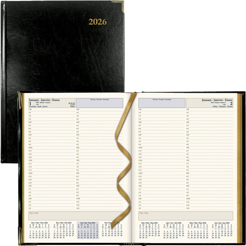 Planner-Daily, Hard 10-3/4X7-3/4 Black, Trilingual 2025 - CBE514