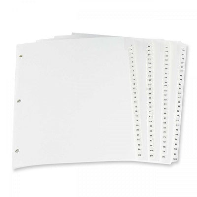 Index Dividers-Printed Tab 11X8.5 1-100 White, 100/Set - CR213-100W