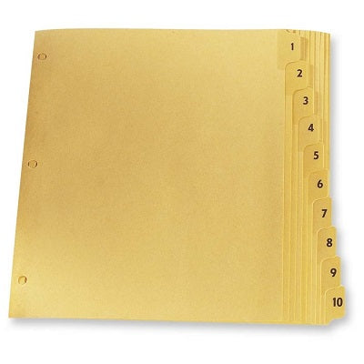 Index Dividers-Printed Tab 11X8.5 1-10 Buff, 10/Set - CR213-10B