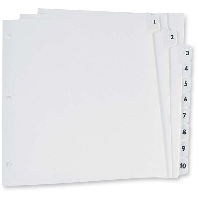 Index Dividers-Printed Tab 11X8.5 1-10 White, 10/Set - CR213-10W