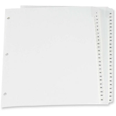 Index Dividers-Printed Tab 11X8.5 1-50 White, 50/Set - CR213-50W