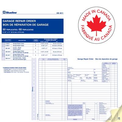 Forms-Garage Repair Snapset 8.5X11 50 Triplicate - DB4811