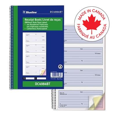 Receipt Book-Ncr 100 Triplicate 4-Up 10-5/8X6-5/8 -Numbered - DC4084BT