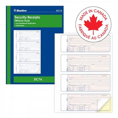 Forms-Ncr, Security Receipt 11X8 4-Up 200 Duplicate - DC74