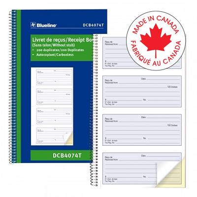 Receipt Book-Ncr 200 Duplicate 4-Up 10-5/8X6-5/8 Bilingual - DCB4074T