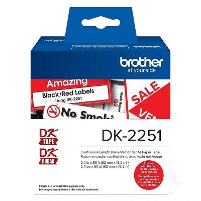 Labels-Brother Paper Tape 2.4" X 50' Black, Red On White - DK2251